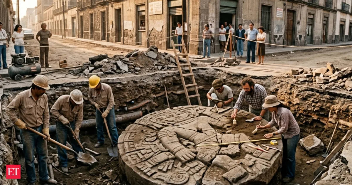 Mexico City roadwork in 1978 uncovered an Aztec goddess monument beneath centuries of streets