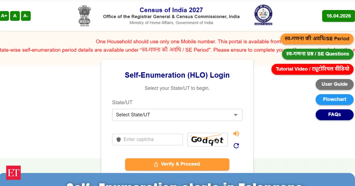 Telangana launches fully digital Census 2027 self enumeration April 26 to May 10 online