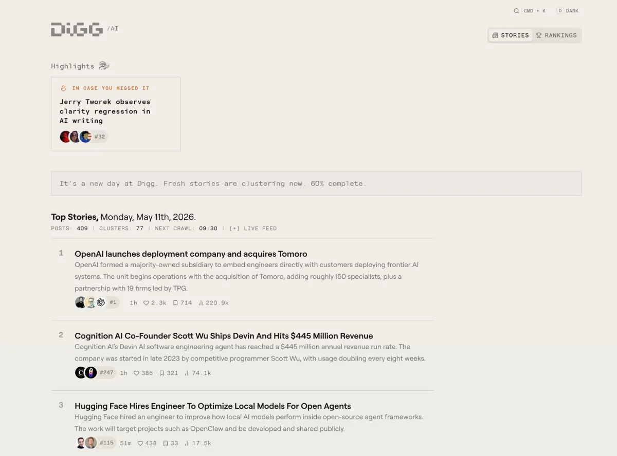 Digg reboots as an AI news aggregator to rank the voices that matter