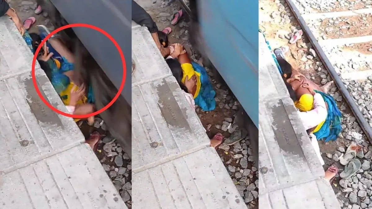 Mother Shields Children on Tracks as Train Slams Past in Bihar Viral Video