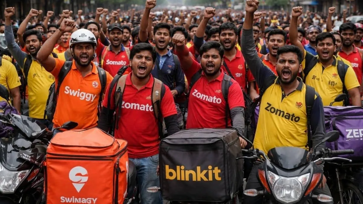India delivery workers strike New Year’s Eve over pay hours safety and no social security