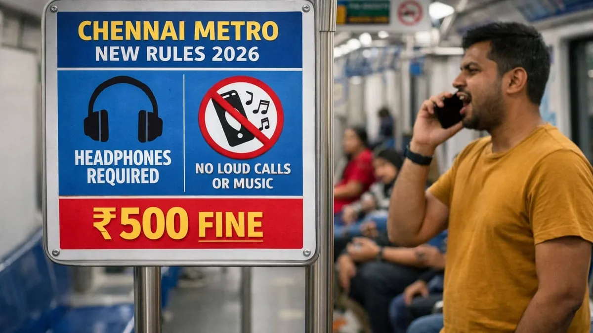 Chennai Metro 2026 bans loud calls and music without headphones Rs 500 fine explained