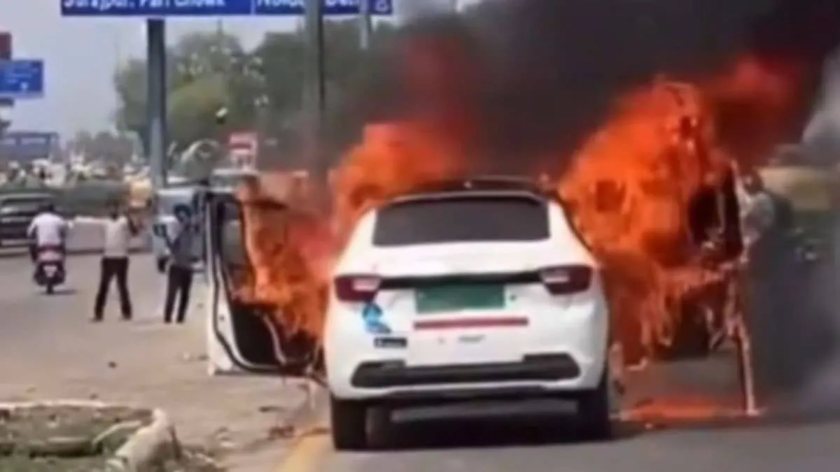 Greater Noida driver jumps from window as car bursts into flames in Bisrakh
