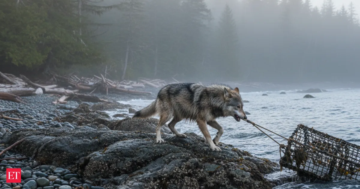 Wolf drags crab trap for bait in wild study, raising new doubts about animal intelligence