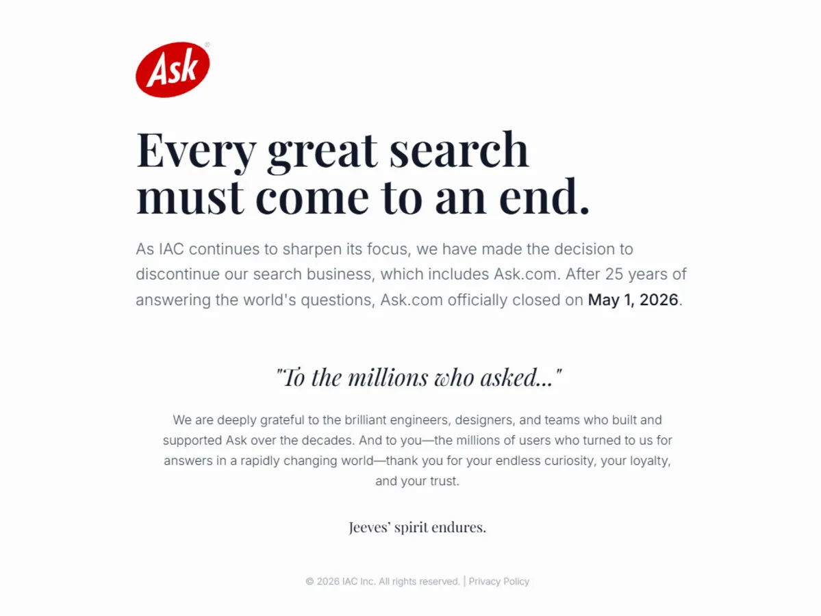 Ask Jeeves shuts down after 25 years as AI answers take over