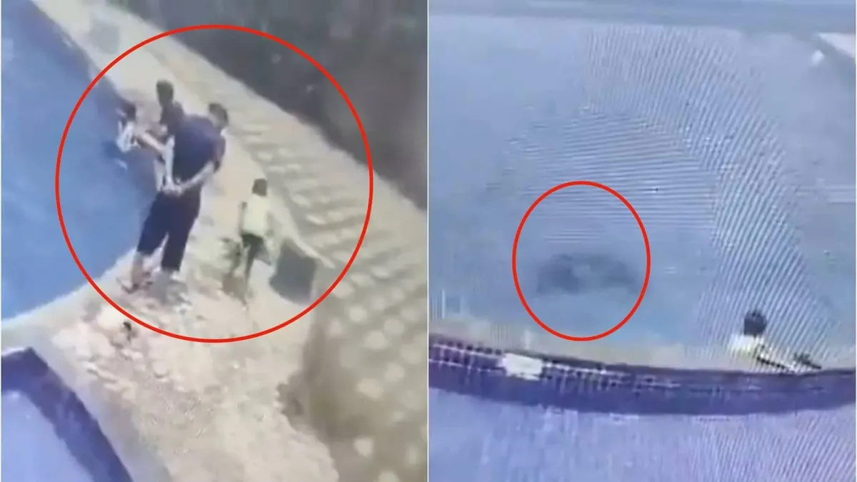 Rajkot Heaven Resort CCTV Captures Man Drowning While Kid Stares in Horror
