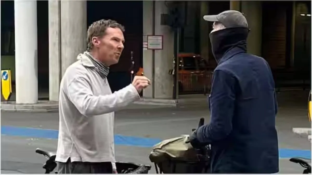 Benedict Cumberbatch heatedly argues with cyclist over alleged red light violation as video goes viral