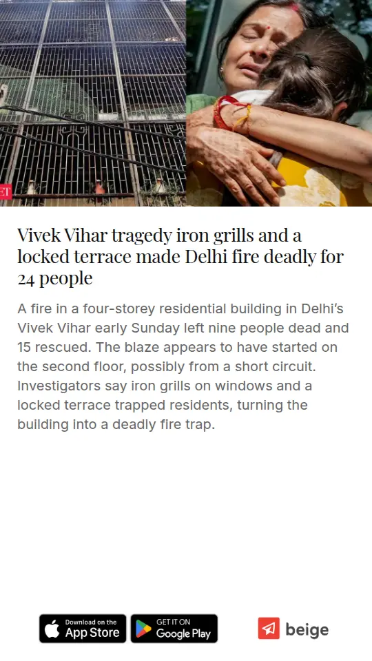Vivek Vihar tragedy iron grills and a locked terrace made Delhi fire deadly for 24 people