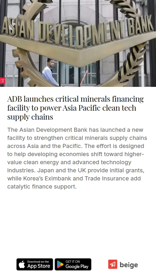 ADB launches critical minerals financing facility to power Asia Pacific clean tech supply chains
